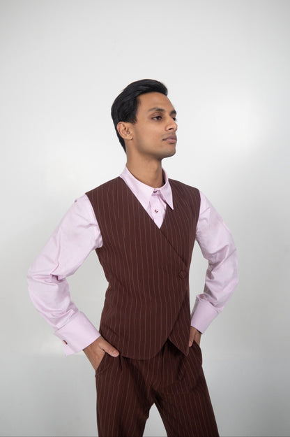 THE SHREYA GILET PINSTRIPE - Cocoa